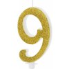 Sviečka PartyDeco - Číslo 9 (zlatá) 10cm