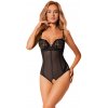 Obsessive Serena Love Body s čipkou a otvoreným rozkrokom XS/S čierne