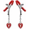 Master Series Crimson Tied Charmed Heart Padlock Nipple Clamps Red