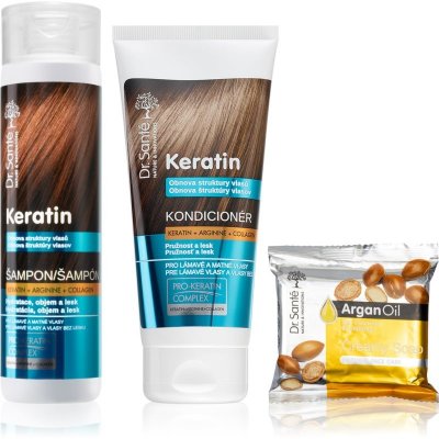 Dr. Santé Keratin keratínový regeneračný šampón pre krehké vlasy 250 ml + kondicionér s keratínom pre krehké vlasy 200 ml + tuhé mydlo na tvár 100 g darčeková sada