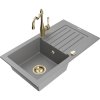 Mexen Pablo, granitový drez 752x436x161 mm, 1-komorový a drezová batéria Carla, šedá, 6510-71-670700-50