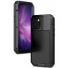 AppleMix Puzdro pre Apple iPhone 11 Pro - vonkajšie - kov / silikón - tvrdené sklo na prednej strane - čierne