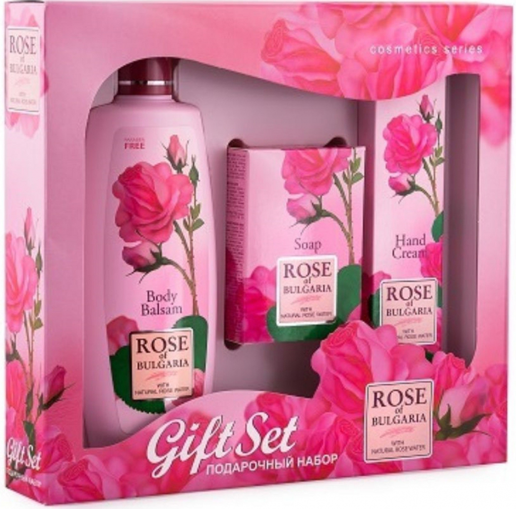 Rose of Bulgaria telový balzam s ružovou vodou 330 ml + toaletné mydlo s ružou 100 g + krém na ruky s ružovou vodou 75 ml, pre ženy