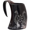 Lord of Battles Vikingský korbel z rohu s rytinou Vegvisir a draci, 500-600 ml