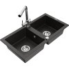 Mexen Mario, 2-komorový granitový drez 820x436x161 mm a chrómová drezová batéria Duero, čierna-zlatá metalíza, 6504-75-671600-00