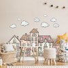 INSPIO Nálepka Nálepky na stenu pre deti - Akvarelové domčeky 120x90 hviezdy a oblaky, domy a kopce hnedá, krémová, plnofarebný motív