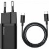 Baseus rýchlonabíjačka do siete Super Si USB-C PD QC 25W (s káblom USB-C na USB-C) čierna (6953156206021)