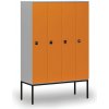 Drevená šatníková skrinka S4 s podnožou, 4 oddiely, 1871 x 1200 x 500 mm, demont, RFID zámok, sivá / oranžová