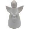 GOBA Vianočná dekorácia – porcelánový LED anjel biely, so srdcom, 16,5 cm