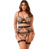 Mesh Embroidery Lace Garter Bra Set