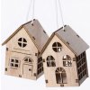 Drevený záves - domček 3D - 4,7 x 6,1 x 4 cm - prírodná- 2 ks