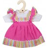 Bigjigs Toys Ružové šaty s pruhovaným lemovaním pre bábiku 34 cm