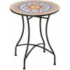Outsunny záhradný stolík mozaikový stolík okrúhly bistro stolík stolík s mozaikovým vrchom keramický kov červený+modrý+biely Ø60 cm