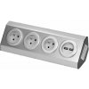 Povrchová rohová zásuvka ORNO VIRONE FS-3, 3x 230V, 2xUSB, nerez