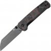 QSP Penguin V2 D2, black stonewash,,Handle: Red shredded CF overlay G10 QS130V2-F2