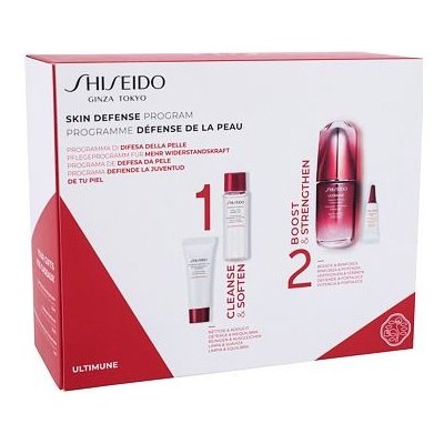 Shiseido Ultimune Skin Defense Program dárková sada: pleťové sérum Ultimune Power Infusing Concentrate 50 ml + čisticí pěna Clarifying Cleansing Foam 15 ml + pleťová voda Treatment Softener 30 ml + oč