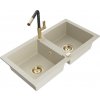 MEXEN/S MEXEN/S - Mario granitový drez 2-bowl vrátane batérie Flora, béžová 6504-69-670401-57-G