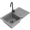 Mexen Pablo, granitový drez 752x436x161 mm, 1-komorový a čierna batéria Telma, šedá, 6510-71-670200-70-B