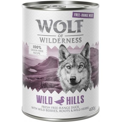 Wolf of Wilderness mokré a suché krmivo s mäsom z voľného chovu - Wild Hills - kačacie (mokré krmivo, 6 x 400 g)
