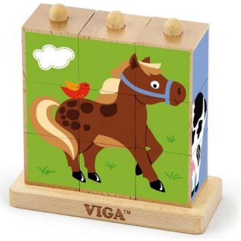 Viga puzzle kocky zvieratká z farmy 4 ks
