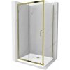 Mexen Apia, sprchový kút s posuvnými dverami 120 (dvere) x 90 (stena) cm, 6mm číre sklo, zlatý profil + biela sprchová vanička SLIM, 840-120-090-50-00-4010G