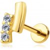 Šperky eshop - Zlatý piercing labret 14K s oblúkmi a zirkónmi S5GG275.62