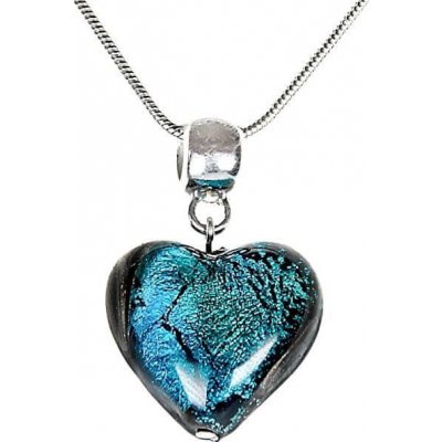Lampglas Výnimočný náhrdelník Turquoise Heart s perlou s rýdzim striebrom NLH5