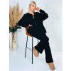 Dámska čierna pletená súprava nohavice + svetrík s viazaním - UNI