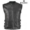 CRUISON SWAT - pánská černá kožená moto vesta s přezkami - 6XL - doprava zdarma