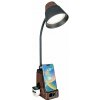 IMMAX LED stolní lampička IDEAL/ Qi nabíjení/ CCT/ 8W/ 800lm/ budík s hodinami/ tmavé dřevo/černá 08999L