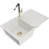 Mexen Bruno, 1-komorový granitový drez 795x495x200 mm a drezová batéria Flora, biela, 6513-20-670401-57-G