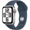 Apple Watch SE GPS + Cellular 40mm Silver Aluminium Case with Storm Blue Sport Band - S/M MRGJ3QC/A