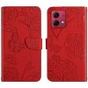 Peňaženkové kožené puzdro Butterfly Embossed na Motorola Edge 40 Neo - Červená