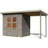 Drevený domček KARIBU MERSEBURG 3 + prístavok 166 cm (9559) svetlo sivý LG4435 - m2 - 75kg/m2 - plexisklo - ks - ks - ks - 16mm - m2 - ks - 1,66m - pultová (plochá) - nie - 2ks - 7o - 1,92m - KARIBU H
