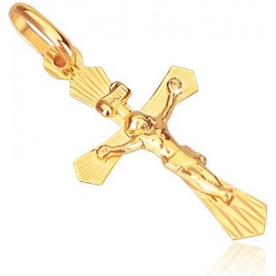 Šperky eshop Zlatý prívesok 585 krížik so zrezanými ramenami a Kristom GG06.20