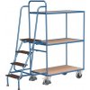 Vysoký policový vozík se schodíky, do 250 kg, 3 police, modrý