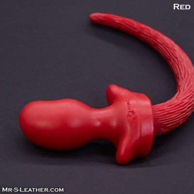 Mr. S Leather Puppy Tail from Oxballs Red, silikónový análny kolík psí chvost 9,8 x 3,2–5,4 cm