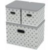 HomeLife Úložný box s vekom 3 ks biela kvietky X3810-B