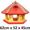 MKSTOR Drevené kŕmitko pre vtáky 62cmx52x45cm, vtáčia búdka, červená