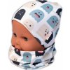 Baby Nellys Dvojvrstvová čiapka s uškami + komínček Príšerky biela/mátová