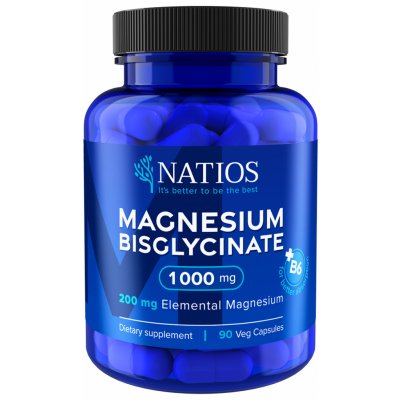 Natios Magnesium Bisglycinate 1000 mg + B6 90 veg. kapsúl elem. hořčík 200 mg