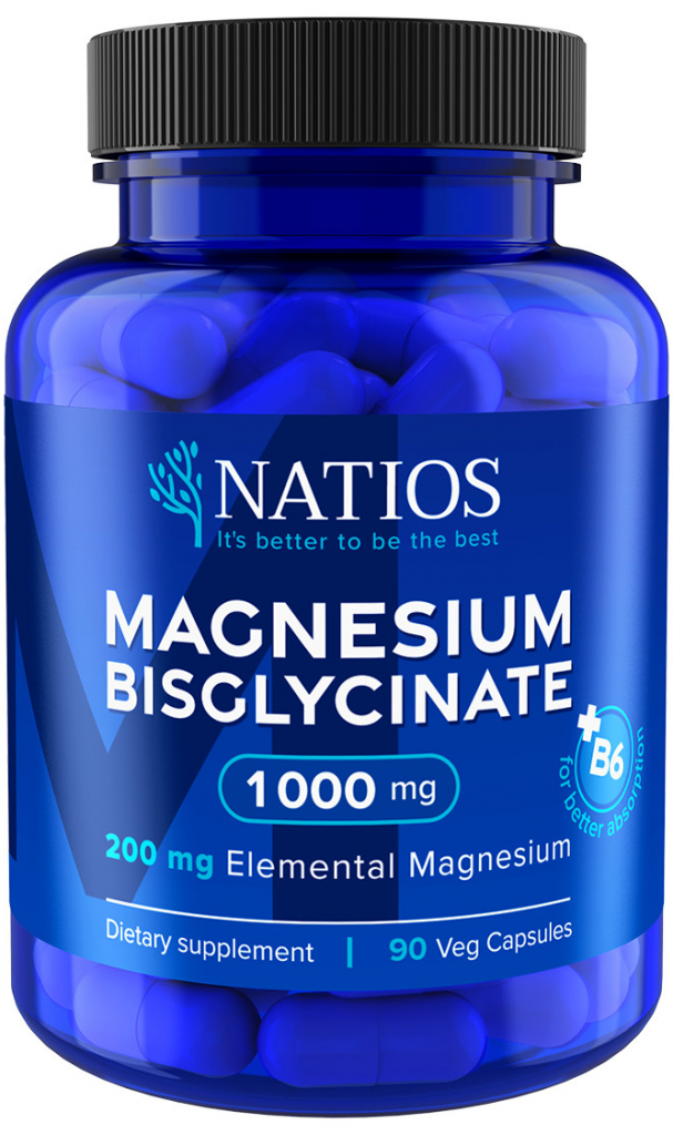 Natios Magnesium Bisglycinate 1000 mg + B6 90 veg. kapsúl elem. hořčík 200 mg