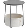 Okrúhly príručný stolík s látkovým košom, sivá a biela farba