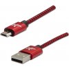 Logo USB kábel (2.0), USB A samec - microUSB samec, 2m, 480 Mb/s, 5V/1A, červený, box, nylónové opletenie, hliníkový kryt konektor