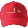Jesus Saved My Life kríž ekg - Šiltovka so zahnutým šiltom a látkovou sponou - Univerzálna veľkosť ( Červená )