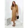 Fashionweek Talianske teplákové dlhé zateplené šaty s kapucňou K9623 Camel