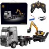 HUI NA TOYS Huina: RC Nákladné auto s prívesom, diaľkovo ovládané bager, svetlá, zvuk, 1:18