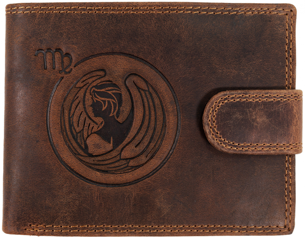 Wild Luxusná pánska peňaženka s prackou s obrázkom znamení zverorkuhu Panna hnědá