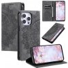 Peňaženkové kožené puzdro Totem Embossed na iPhone 16 Pro Max - Sivá