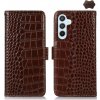 Peňaženkové kožené puzdro Crocodile Top Layer na Galaxy A55 5G - Hnedá